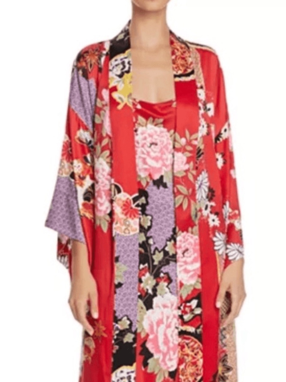 Natori Private Luxuries Mikado Robe Red Satin Kimono Style Size L Boho